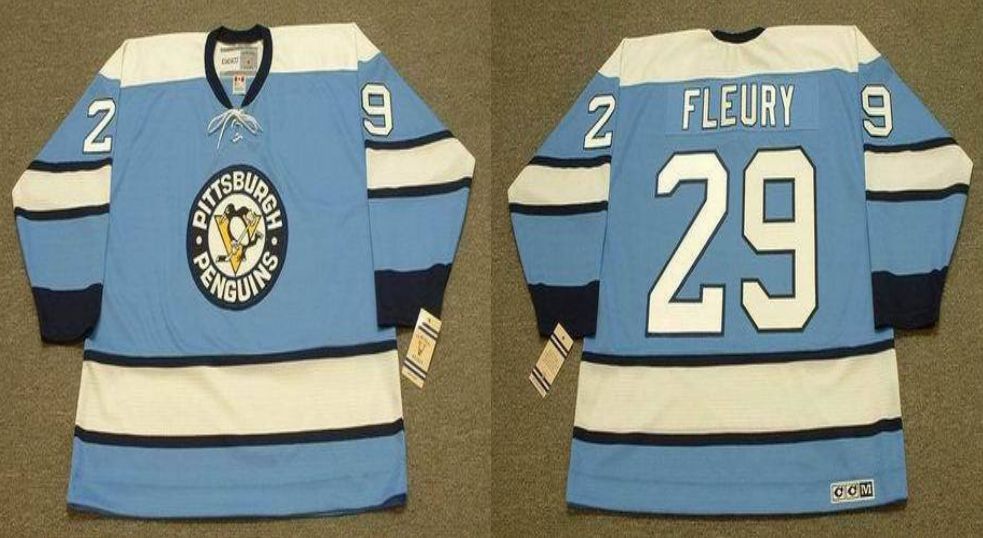 2019 Men Pittsburgh Penguins #29 Fleury Light Blue CCM NHL jerseys->pittsburgh penguins->NHL Jersey